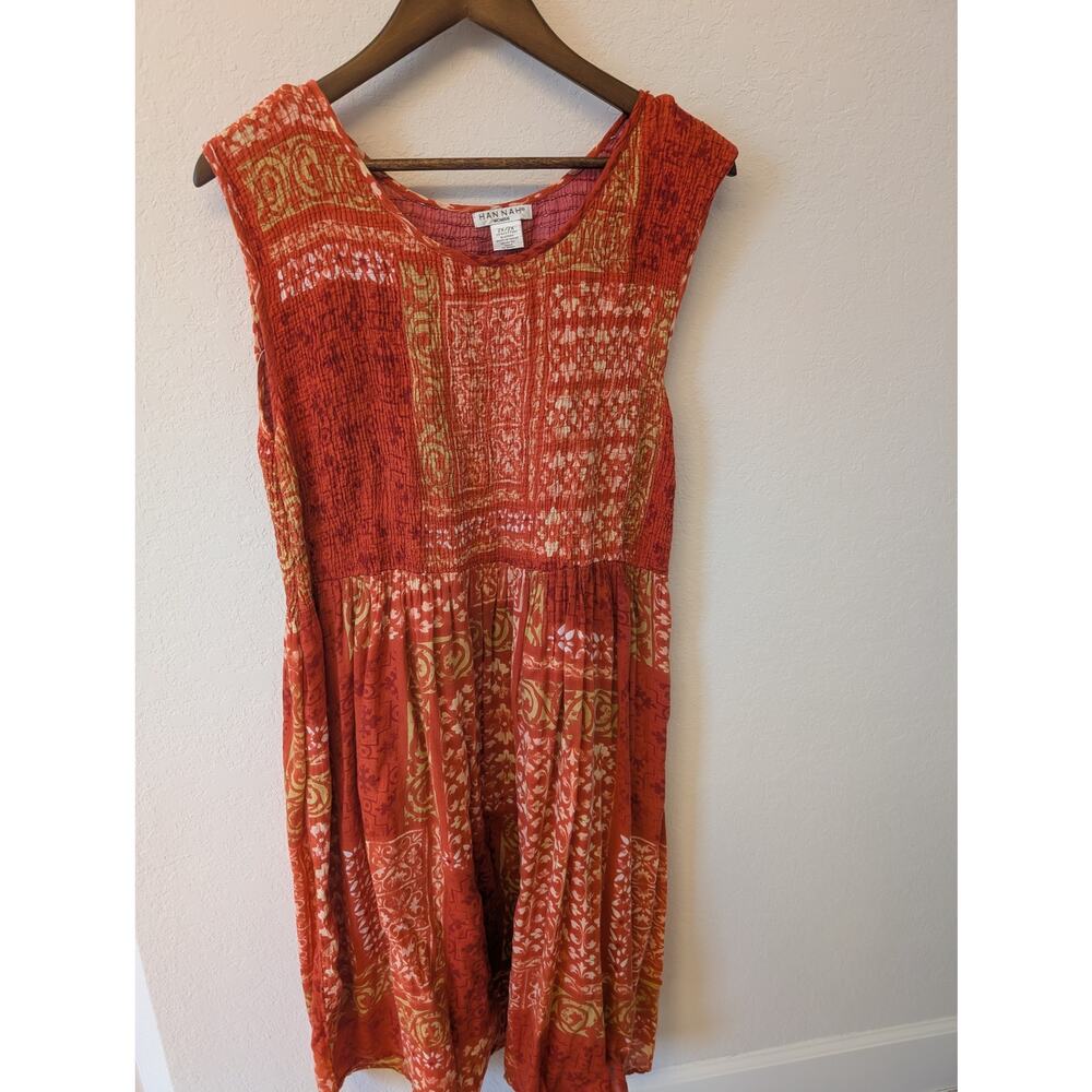 VTG Hannah Woman Coral print seersucker gauze dress dropwaist Hippie BOHO sz 2x